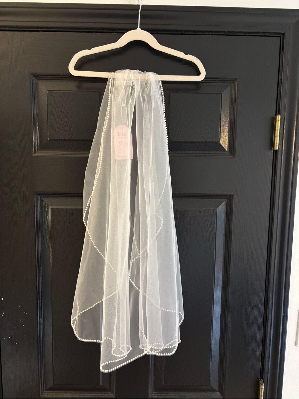 Ellie White Sheer Pearl Beaded-Edge Bridal Veil